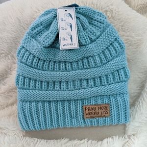 NWT Blessed Girl Adult Criss Cross Ponytail Stretchy Beanie Toboggan